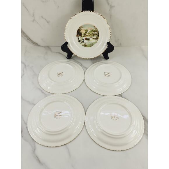 Harkerware Bread Plate Currier & Ives 6 1/4" Countryside Winter Scene USA x 5 - Picture 11 of 16